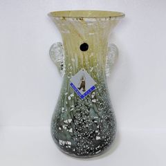 美品 希少 月夜野工房 花瓶 金彩ブラックレース花瓶 レースガラス