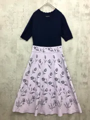 QUEENS COURT クイーンズコート ニット ドッキング 花柄 ワンピース size2/パープル/ネイビー ■■ レディース