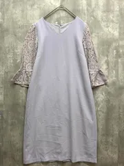 GIRL ガール Ｖネック 袖レース フォーマル 結婚式 ワンピース sizeM/BLUEGRAY ■■ レディース