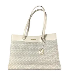 ◆ MICHAEL KORS マイケルコース トートバック ホワイト系 レディース PVC ハンドバッグ MKシグネチャー 中古品 Q102154NL