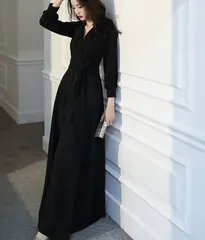 ドレス ワンピース 無地 カシュクール 長袖 ロング 【送料込】【】