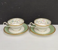 Noritake  花柄 ティーカップ ソーサー　ホワイト/グリーン　2客