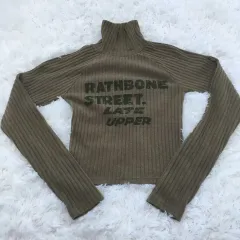 ヴィンテージ カーキ ストライプ タートルネック ニット Tシャツ 771 y2k ストリート ギャル