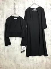 新品 LES MUES レミュー ウォッシャブルフォーマル ノーカラージャケット＋七分丈ジャケット 前開きワンピース セットアップ size11/黒 ■■◎レディース