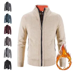 カーディガン メンズ ジップアップ 春秋 秋冬 前開き ニットカーディガン 裏起毛 ニットジャケット ニットセーター 長袖 トップス スタンドカラー 防寒 厚手 アウター カジュアル 送料無料#goudoudou3576