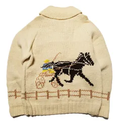 60's 生成りベース 馬柄 カウチン セーター (L位) 馬車柄 クラーク コーツ ジッパー ショールカラー ジップアップ カーディガン アメリカ古着 USED ビンテージ ヴィンテージ