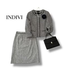 INDIVI ネオブライト ツイード セットアップ ジャケット 38 M スカート