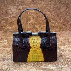 クロコダイル エキゾチックレザー ハンドバッグ 本革 鞄 カバン ワニ革 ヴィンテージ ビンテージ VINTAGE レトロ USED ユーズド 古着