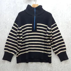 Laveange ラビアンジェ セーター ハーフジップ プルオーバー ボーダー柄 ハイネック ブラック ホワイト 3Lサイズ ◇〇☆