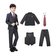 [WEEN CHARM] 男の子 フォーマルスーツ 子供 スーツ ボーイズ チエック柄 キッズ 千鳥柄 4点セット 発表会 七五三 結婚式 かっこいい 入学式 卒業式 90~150ｍ?