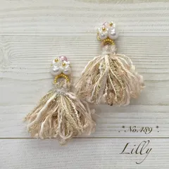 No.489 パール　フラワー　ベージュ　タッセル　ピアス/イヤリング
