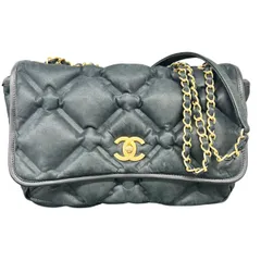 CHANEL 希少 美品 シャネル バブルキルト Wチェーンショルダーバッグ マトラッセ チェーンウォレット レザー A93602 ゴールド金具 ブラック クロスボディ メッセンジャーバッグ ABランク 中古 鑑定済 シャネルバッグ【1/28価格改定】