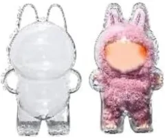 LETIZIA1212 ラブブ用 保護ケース 透明 吊り下げ ポータブル 汚れ防止 防塵 携帯 落下防止 (クリア(立ち姿勢， 保管),  17x10.5ｃｍ)