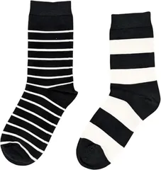 APOSITV レディース 靴下 ストライプ ボーダー ブラック クルー丈 ソックス 2足セット (ブラック,  Free Size)