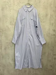 earth music&ecology アースミュージック＆エコロジー 綿 レーヨン ストライプ ロング 長袖 シャツ ワンピース sizeF/水色 ■◇ レディース