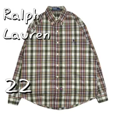 【美品】Ralph Laurenラルフローレン コットン製胸ポニー刺繍クラシックフィットBDシャツ 22(L) カーキグリーン【古着】【中古】【送料無料】