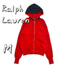 【美品】Ralph Laurenラルフローレン 90s RL-92 コットン製ニットフルジップパーカーM 赤レッド【古着】【中古】【送料無料】