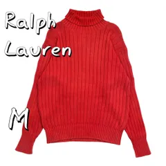 Ralph Laurenラルフローレン 90s コットン製タートルネックリブニットセーター M 赤レッド【古着】【中古】【送料無料】