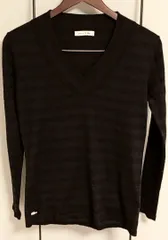LACOSTE ボーダーVネックニット ネイビーブラック XS相当