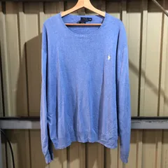 1636 POLO RALPH LAUREN セーター 水色 XXL ポロラルフローレン ニット コットン ワンポイント 刺繍ロゴ 古着卸 アメリカ仕入