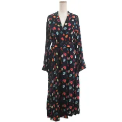 ルーガ LUGHA 花柄 ロング カシュクール ワンピース ガウン ネイビー系 F ■TC