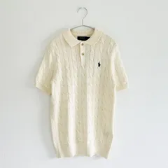 現行　正規品　POLO RALPH LAUREN ポロ ラルフローレン ケーブルニット コットン セーター 半袖ポロニット ポロシャツ ホワイト アンドーバークリーム ポニー 刺繍 US:XS（S相当) ユニセックス　近年モデル 未使用 タグ付き 綿100%