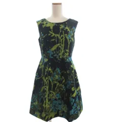グレースコンチネンタル GRACE CONTINENTAL ノースリーブワンピース ひざ丈 総柄 黒 緑 ブラック グリーン 38 ■TC