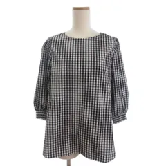 エニィファム anyFam 美品 ブラウス シャツ 七分袖 ギンガムチェック 黒 白 ブラック ホワイト 2 ■GY35