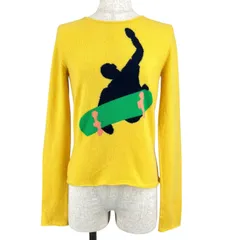 美品▲Lucien Pellat-Finet ルシアンペラフィネ カシミヤ100% スケボー柄 クルーネック 長袖 ニット イエロー S 正規品 レディース