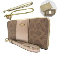 【新品】●ギフトBOX付き3点セット● コーチ CX178 IMXD3 財布 長財布 COACH BOXED LONG ZIP AROUND シグネチャー メタリック レザー ストライプ ウォレット ストラップ付き アウトレット レディース