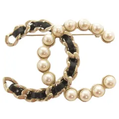 シャネル CHANEL B17B ブローチ ココマーク パール チェーン 黒 白 ゴールドカラー