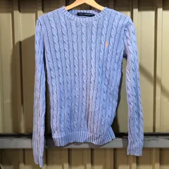 1639 RALPH LAUREN SPORT セーター 水色 XS ラルフローレンスポーツ ニット コットン ケーブル編み ワンポイント 刺繍ロゴ ポロポニー 古着卸 アメリカ仕入