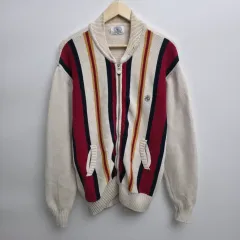 XL J PRESS ストライプ ジップアップ ニット カーディガン