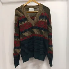 ks144◆新品 セーター Vネックセーター メンズ 2L~3Lサイズ相当 幾何学模様 オリーブ グリーン レッド イタリア製
