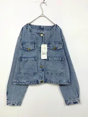 新品 COCOMOMO ココモモ SA9395 ノーカラーデニム ジャケット sizeサイズF/青 ■■レディース