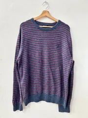 Y6 NAUTICA セーター ニット  L ボーダー 紺 赤 ノーティカ ワンポイント 刺繍ロゴ 古着卸 アメリカ仕入