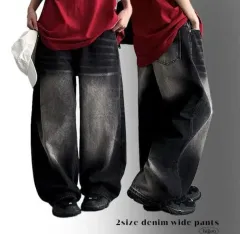 エイブリー ウォッシュ ブラック デニム ワイド パンツ