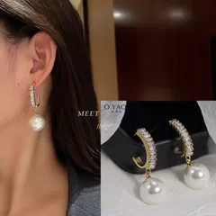 キラキラフープ×パールピアス 韓国トレンド ゴールド フープ 大粒パール 上品 華やか 高見え 大人フェミニン デイリー お呼ばれ レディース アクセサリー