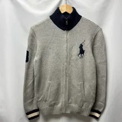 正規品/M ポロ ラルフローレン グレー ビックポニー ニット ジップアップ/ジャケット