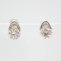 美品 K10WG ダイヤモンド風 ピアス 両耳用 ホワイトゴールド刻印あり 