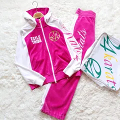 希少　24karats　24カラッツ　EXILE TRIBE　ベロア　ジャージ　セットアップ　ジップアップ　パーカー　パンツ　ゴールド　ロゴ　バイカラー　ピンク　ホワイト　白　150　専用ケース付き