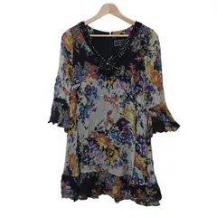 Diagram GRACE CONTINENTAL(ダイアグラム) ワンピース サイズ36 S レディース美品  黒×アイボリー×マルチ Vネック/ビジュー/シルク