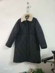 ブラック キルティング ロング コート ファー カラー ダウン