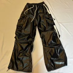 サイドライン エコレザー ワイドカーゴパンツ ブラック XS（S相当）