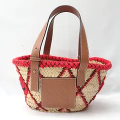 Ft632312 ロエベ トートバッグ バスケットバッグ アナグラム ナチュラル/レッド レディース LOEWE 中古