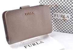 美品 FURLA フルラ Bi-fold Wallet 二つ折り財布 グレージュ Leather サフィアーノレザー L字ファスナー 箱・袋付