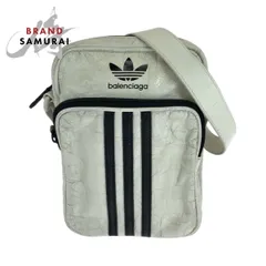 美品 BALENCIAGA バレンシアガ アディダスコラボ スリーストライプ ホワイト ブラック レザー 721850 ショルダーバッグ ポシェット 502950【中古】