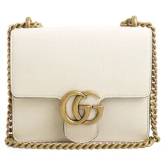 グッチ 779790 GGマーモント カーフスキン ホワイト 2way チェーン ショルダーバッグ 斜め掛け レザー アンティークゴールド金具 GUCCI（未使用　展示品）