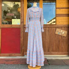 70's チェック柄 ロング ワンピース ヴィンテージ