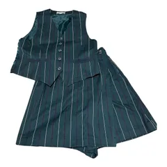 エレ ELLE セットアップ ベスト キュロットスカート 2点セット グリーン ストライプ フォーマル 発表会 入学式 女の子 150A【Z1739】 